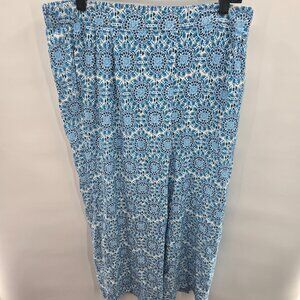 Stella Parker White Blue Tile Mosaic Pockets Viscose Palazzo Pants Size Large